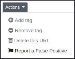 Screenshot of URLhaus database - Actions options